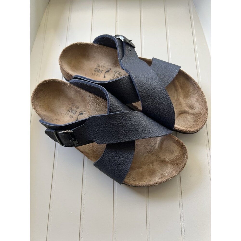 Birkis Birkenstock Womens Size 38 Womens 7 Mens 5 Blue Criss Cross Slide Sandals - Picture 8 of 12